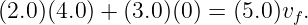 (2.0)(4.0) + (3.0)(0) = (5.0)vf.
