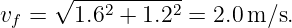      √ -----------
vf =   1.62 + 1.22 = 2.0m ∕s.
