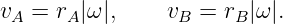 vA = rA |ω |,     vB = rB |ω |.
