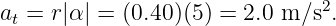a  = r|α| = (0.40)(5) = 2.0 m ∕s2.
  t
