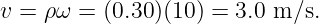 v = ρ ω = (0.30)(10) = 3.0 m ∕s.
