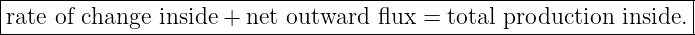 |------------------------------------------------------------------|
-rate-of change-inside-+-net-outward--flux-=-total-production-inside.-|
