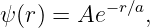 ψ (r) = Ae− r∕a,
