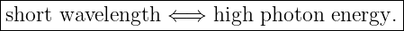 |------------------------------------------|
|short wavelength ⇐ ⇒  high photon energy. |
-------------------------------------------
