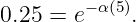         −α(5)
0.25 = e     .
