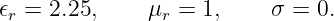 𝜖r = 2.25,     μr = 1,     σ = 0.
