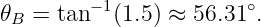 𝜃B = tan −1(1.5) ≈ 56.31 ∘.

