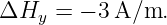 ΔHy   = − 3A/m.
