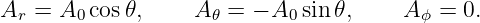 Ar = A0 cos 𝜃,    A 𝜃 = − A0 sin 𝜃,   A ϕ = 0.
