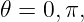 𝜃 = 0,π,
