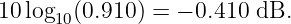 10log10(0.910 ) = − 0.410 dB.
