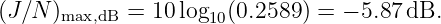 (J ∕N )max,dB = 10 log10(0.2589) = − 5.87dB.
