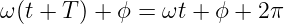 ω (t + T ) + ϕ = ωt + ϕ + 2π
