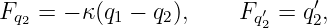 F   = − κ(q −  q),     F ′=  q′,
 q2        1    2       q2    2
