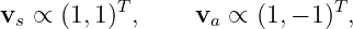 vs ∝ (1,1)T ,    va ∝ (1,− 1)T,
