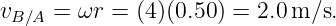 vB ∕A = ωr = (4)(0.50) = 2.0m ∕s.

