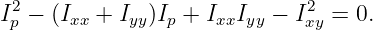 I2p − (Ixx + Iyy)Ip + IxxIyy − I2xy = 0.
