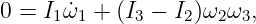 0 = I ω˙ + (I  − I )ω ω ,
     1  1    3    2  2 3
