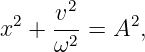  2   v2-    2
x +  ω2 = A  ,
