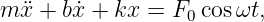 m ¨x + b˙x + kx = F0 cosωt,
