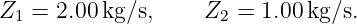 Z1 =  2.00kg ∕s,    Z2 = 1.00 kg∕s.
