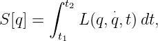      ∫
         t2     ⋅
S[q] =    L (q,q,t)dt,
        t1
