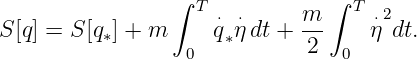                 ∫              ∫
                  T ⋅ ⋅      m-  T ⋅2
S[q] = S [q∗] + m    q∗η dt + 2     η dt.
                 0              0
