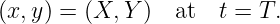 (x,y) = (X, Y )  at  t = T.
