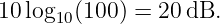 10 log10(100) = 20 dB.
