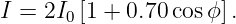 I = 2I0 [1 + 0.70 cosϕ].
