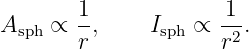        1             1
Asph ∝ -,     Isph ∝  -2.
       r             r
