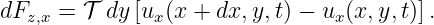 dFz,x = 𝒯 dy [ux (x + dx, y,t) − ux(x,y,t)].
