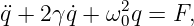             2
¨q + 2γ ˙q + ω 0q = F,
