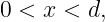 0 < x < d,
