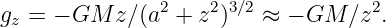 gz = − GM  z∕(a2 + z2)3∕2 ≈ − GM ∕z2.

