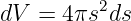           2
dV  = 4πs  ds
