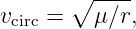        ∘ ----
vcirc =   μ∕r,
