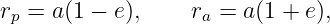 rp = a(1 − e),    ra = a(1 + e),
