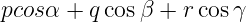 pcosα + q cosβ + r cosγ
