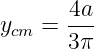 ycm =  4a-
       3π
