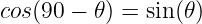 cos(90 − 𝜃) = sin (𝜃 )
