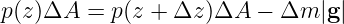 p(z)ΔA  =  p(z + Δz )ΔA  −  Δm  |g |
