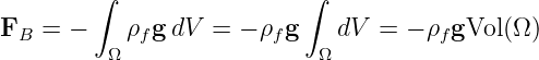         ∫                  ∫
F   = −    ρ g dV =  − ρ g   dV  = − ρ gVol (Ω)
  B      Ω  f           f   Ω         f
