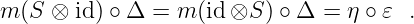 m (S ⊗ id) ∘ Δ = m (id ⊗S ) ∘ Δ = η ∘ 𝜀 .
