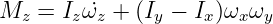 Mz  =  Izω ˙z + (Iy − Ix)ωxωy
