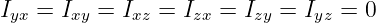 Iyx = Ixy = Ixz = Izx = Izy = Iyz = 0
