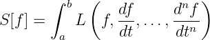             (               )
       ∫ b      df      dnf
S[f] =    L   f,---,...,--n-
        a       dt      dt
