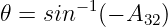         −1
𝜃 =  sin   (− A32)
