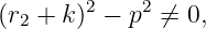        2    2
(r2 + k)  − p  ⁄= 0,

