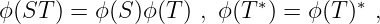 ϕ (ST ) = ϕ(S)ϕ(T ) , ϕ (T∗) = ϕ(T )∗ ,
